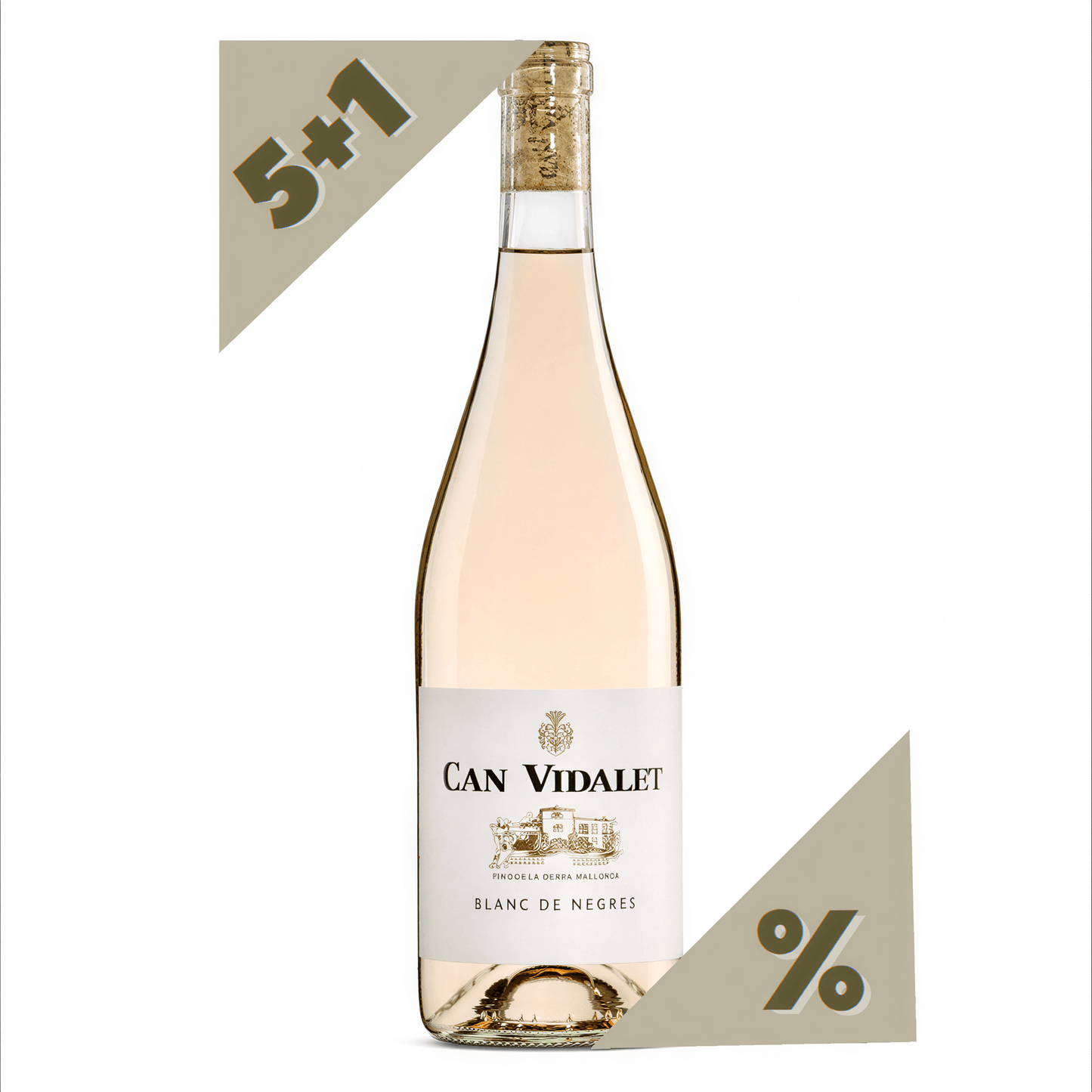 Botella de vino Blanc de Negres de Can Vidalet con promoción “5+1”: compra 6 y paga 5.